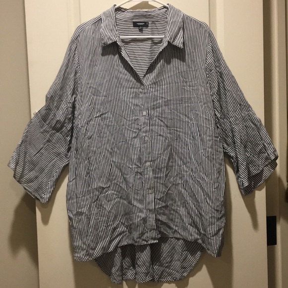 Premise Studio Striped Button Down trumpet 3/4 sleeve hi/lo shirt/Top size 2X - Picture 1 of 10